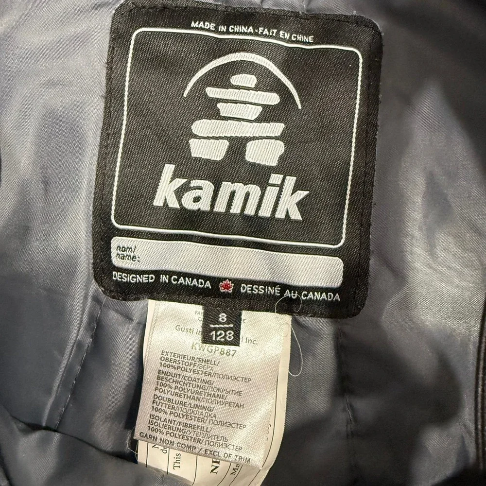 Kamik girls blue and grey‎ patterned snow pants snow bibs size 8